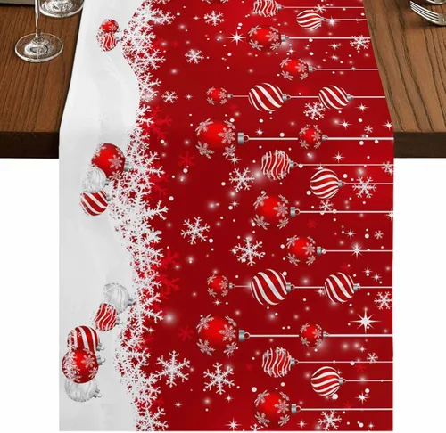 Vista 17 de Juego de 6 manteles individuales de mesa de Navidad, manteles individuales de algodón y lino antideslizantes lavables, bolas de Navidad, copos