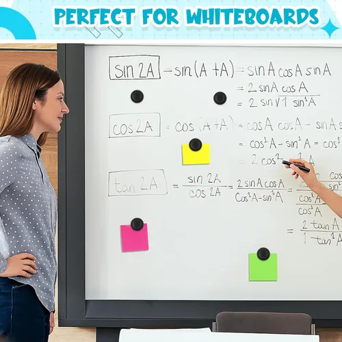 Vista 4 de Outus 45 imanes redondos negros para pizarra blanca de 1.2 in, imanes para refrigerador para el regreso a clases, mini nevera, suministros