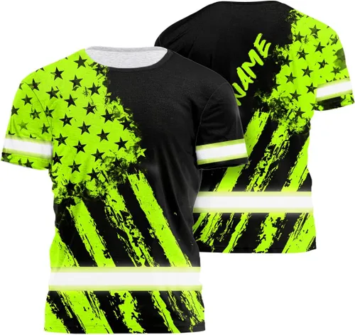 Vista 19 de Camisa de alta visibilidad con bandera de Estados Unidos de color para hombres y mujeres, con nombre personalizado, camisa de seguridad reflectante