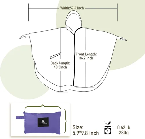 Vista 7 de SaphiRose - Poncho de lluvia con capucha y bolsillos para adultos