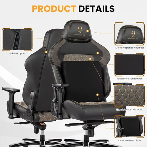 Vista 4 de Silla de juegos grande y alta de 440 libras con base de metal, espuma viscoelástica, lumbar 4D, reposabrazos ajustable, silla de computadora