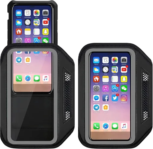 Vista 6 de Funda con brazalete para teléfono celular para iPhone 15, 14, Pro con banda ajustable y soporte para llaves para correr, hacer ejercicio y recreación