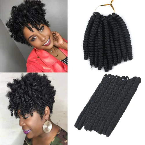 Vista 43 de Saniay - 3 paquetes de trenzas de ganchillo cortas trenzadas de ganchillo con espiral, rizos con espiral jamaicana, 20 mechones por paquete