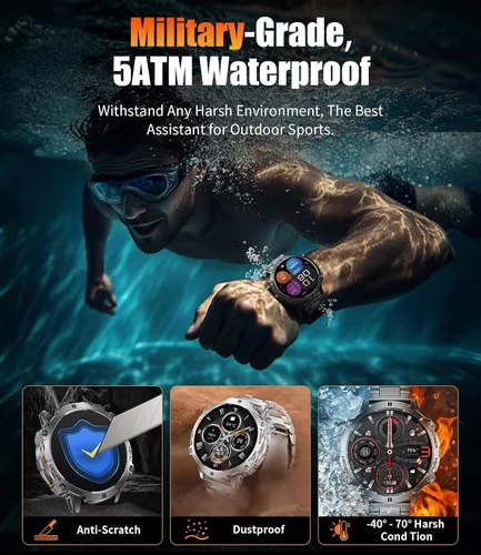 Vista 7 de Relojes inteligentes LIGE para hombres con batería de 900mAh (60+ horas de espera), pantalla AMOLED de 1.73" con Bluetooth, modo de llamada, más