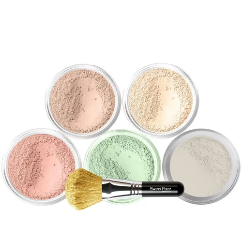Vista 12 de Kit de 5 piezas con cepillo facial (BEIGE) Mineral Maquillaje Set Full Size Powder Bare Skin Matte Foundation