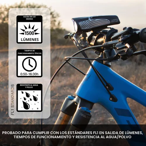 Vista 2 de NiteRider Lumina Max 1500/2000/2500 Bike Light USB-C Rechargeable LED Headlight with Wireless Control, 8 Lighting Modes, 8-Step Fuel Gauge, IP64