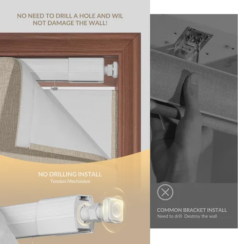 Vista 3 de Boolegon Persianas Romanas Inalámbricas Sin Taladro para Ventanas, Sin Deshilachado 70% Opacas Persianas Romanas Sin Herramientas, Fácil Instalación