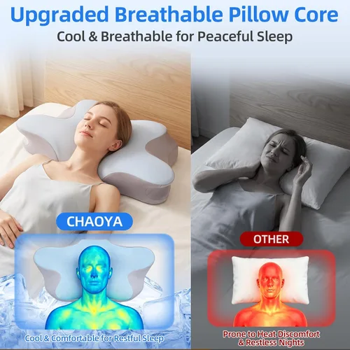 Vista 5 de Ergonomic Memory Foam Cervical Pillow for Neck and Shoulder Pain Relief,2 Heights Memory Foam Pillows for Neck Support for Side Sleep Stomach Blue