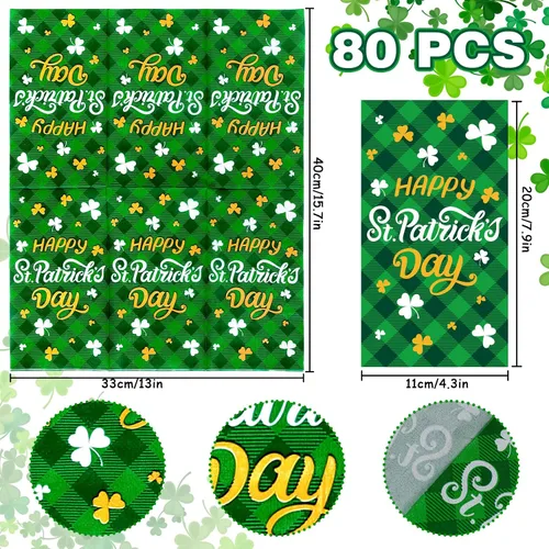 Vista 2 de Whaline Servilletas de papel desechables de trébol de la suerte del día de San Patricio, servilletas de papel desechables a cuadros de búfalo verde