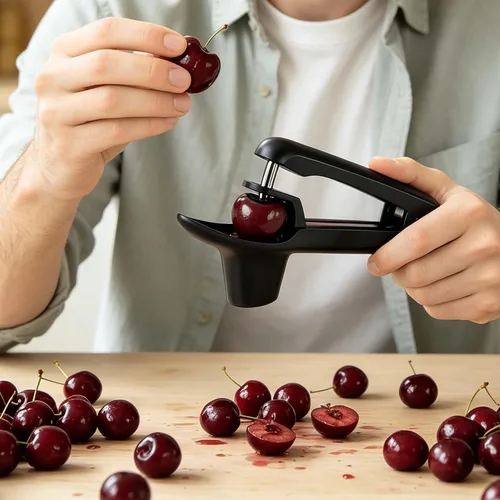 Vista 6 de Herramienta para picar cerezas, herramienta de picadura de acero inoxidable resistente, herramienta portátil de semillas de cerezas con diseño