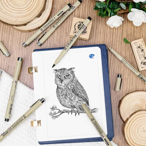 Vista 5 de Fineliner - Juego de 12 bolígrafos negros, bolígrafos de dibujo técnico para artistas, bolígrafos de caligrafía sin sangrado, pincel de tinta
