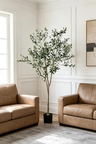 Vista 4 de Árbol de olivo artificial de 6 pies para decoración de sala de estar