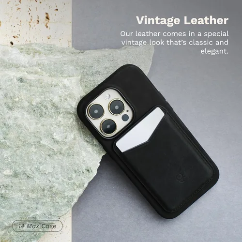 Vista 6 de DONBOLSO Funda de piel tipo cartera para iPhone 14 Max - Funda protectora de cuero para iPhone 14 Max - Cuero clásico con forro de microfibra