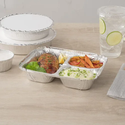 Vista 7 de Restaurantware Foil Lux - Recipientes de aluminio para alimentos de 23 onzas, 100 bandejas rectangulares de aluminio, tapas se venden por separado