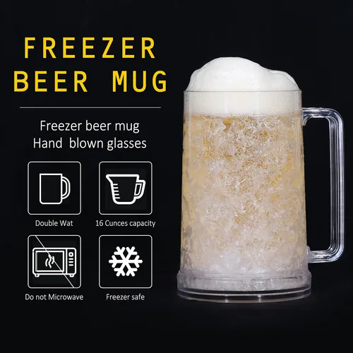 Vista 2 de Vasos para beber, tazas de cerveza de gel de doble pared, tazas de hielo para congelador, 16 onzas, taza de cerveza de plástico de enfriamiento
