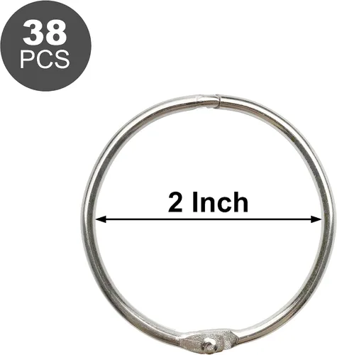 Vista 2 de KTOJOY 2 pulgadas (paquete de 38 anillos) para carpeta de hojas sueltas, llavero de metal chapado en níquel, anillos de acero chapado en níquel