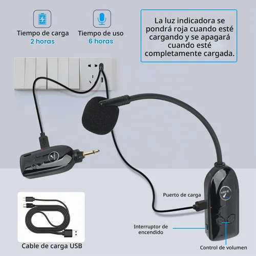 Vista 7 de Micrófono de auriculares inalámbricos 2.4G, micrófono de mano y de mano, rango de 165 pies
