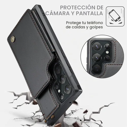Vista 5 de Vinich Funda tipo cartera para Samsung Galaxy S22 Ultra con tarjetero Negro