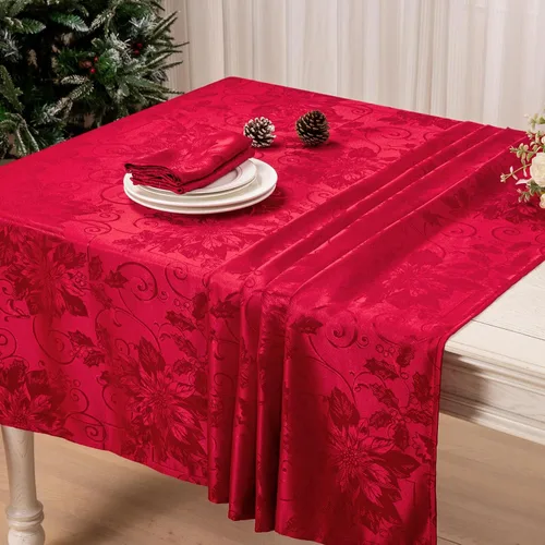 Vista 4 de Mebakuk - Mantel rectangular de Navidad de Jacquard, mantel de tela lavable, mantel de mesa a cuadros impermeable y antiarrugas para uso diario