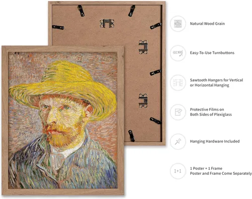 Vista 2 de Poster Master Póster clásico de Van Gogh, impresión impresionista vintage, regalo para artista, pintor, autorretrato, sombrero de paja, dibujo