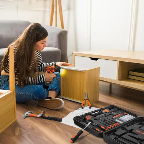 Vista 8 de Kit de herramientas YOUGFIN con taladro de 12V, juego de herramientas para el hogar con taladro inalámbrico para hombres, caja de herramientas