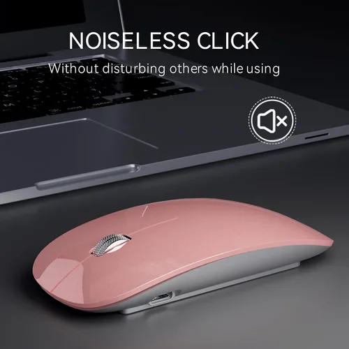 Vista 4 de Uiosmuph Ratón inalámbrico G11, mouse de computadora recargable USB C, ratones silenciosos delgados de 2.4 GHz óptico con receptor USB Nano y Oro