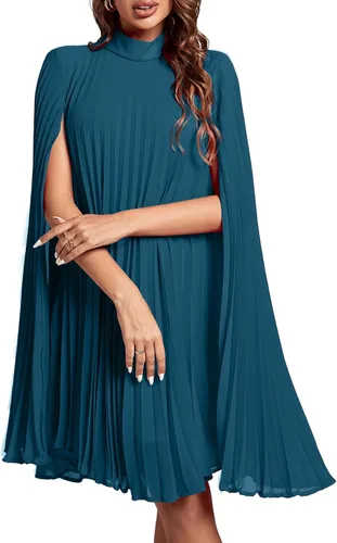 Vista 25 de Rooscier Vestido midi de fiesta plisado con cuello alto falso y espalda abierta para mujer