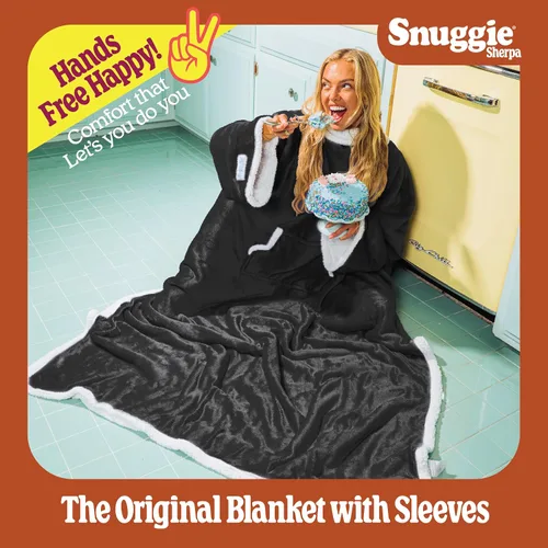 Vista 3 de Snuggie Manta original con mangas y bolsillos, acogedora manta de gran tamaño para hombres y mujeres adultos, talla única, 71x54