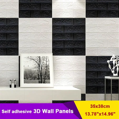 Vista 2 de Melairya Paneles de pared 3D autoadhesivos para decoración de paredes interiores, papel tapiz autoadhesivo de ladrillo de espuma, paquete de 20 Beige