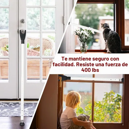 Vista 6 de Barra de seguridad para puerta corredera, paquete de 3 cerraduras