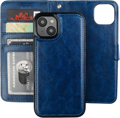 Vista 14 de Bocasal Funda tipo cartera desmontable para iPhone 14 con bloqueo RFID, ranuras para tarjetas, soporte de piel sintética de alta calidad, soporte