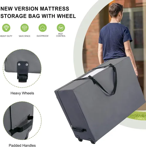 Vista 7 de Cuddly Nest Bolsa de Almacenamiento para Colchón Plegable con Ruedas y Asas - Contenedor de Almacenamiento Resistente 900D que se Ajusta a Colchón