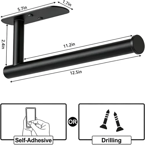 Vista 2 de HUFEEOH Soporte adhesivo para toallas de papel debajo del gabinete, soporte de pared para toalla de papel de cocina, toallero de papel de acero Negro