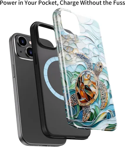 Vista 3 de LUMARKE Funda para iPhone 14/iPhone 13, lindo Y2K floral, carga inalámbrica Mosaico Tortuga Shell