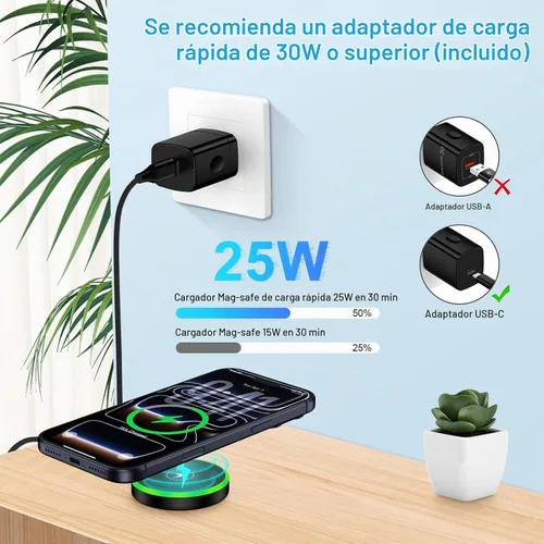 Vista 2 de Estación de carga rápida del cargador inalámbrico magnético de 25W con el Negro