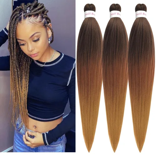 Vista 38 de Pelo corto negro trenzado preestirado de 14 pulgadas para trenzas sin nudos, pelo sintético 1B trenzado para trenzas Bob Box