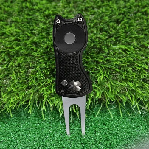 Vista 3 de Myartte Herramienta de reparación Divot de golf, herramienta plegable Divot, cuchilla de acero inoxidable con 2 piezas desmontables de marcador