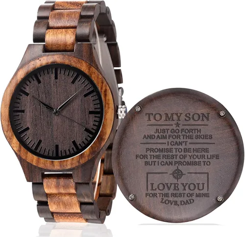 Vista 9 de Reloj de madera grabado personalizado, regalo para hijo de padres como idea de madera personalizada de Navidad, cumpleaños, graduación, con correa