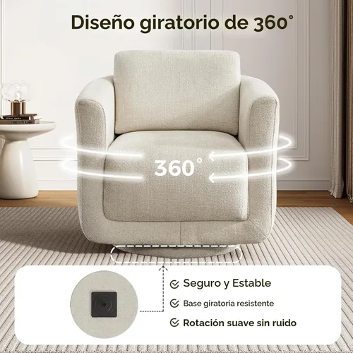 Vista 7 de Silla giratoria decorativa, silla giratoria de barril de felpilla de 360° para sala de estar, silla de rincón de lectura para dormitorio, espacios