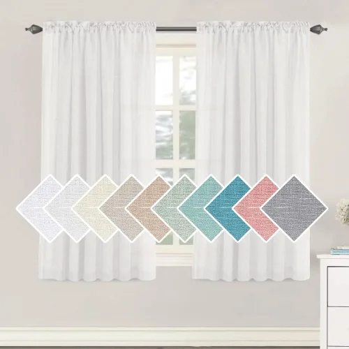Vista 18 de H.VERSAILTEX - Cortinas de mezcla de lino natural semitransparentes, con bolsillo para cortinero, filtrado de luz, 2 paneles, para sala de estar Gris