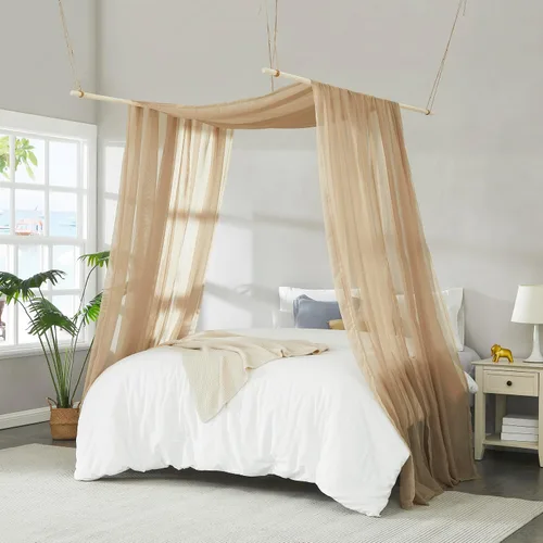 Vista 22 de Warm Home Designs Cortinas de Dosel de Cama Beige de 55 x 144 Pulgadas. Nuestras Cortinas de Cama con Dosel Individual Funcionan Muy Bien como Dosel