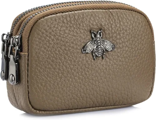 Vista 8 de Monedero de cuero para mujer, billetera pequeña para mujer, bolsa de cambio A-Negro
