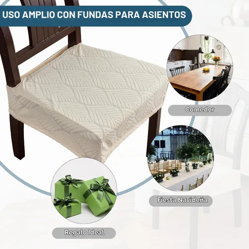Vista 8 de Fundas de asiento para silla de comedor, extraíbles y lavables, juego de 2, fundas de cojín de asiento de silla de jacquard, protectores Beige