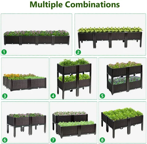 Vista 5 de Giantex Cama de jardín elevada, juego de 4 macetas elevadas con agujeros de drenaje para frutas y verduras, caja de plantación elevada al aire libre