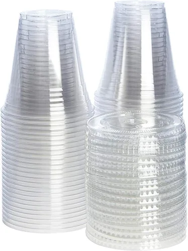 Vista 6 de GUSTO Vasos de plástico transparente con tapas planas [12 onzas – 50 unidades] – Tazas desechables para café helado con tapas – Vasos fríos
