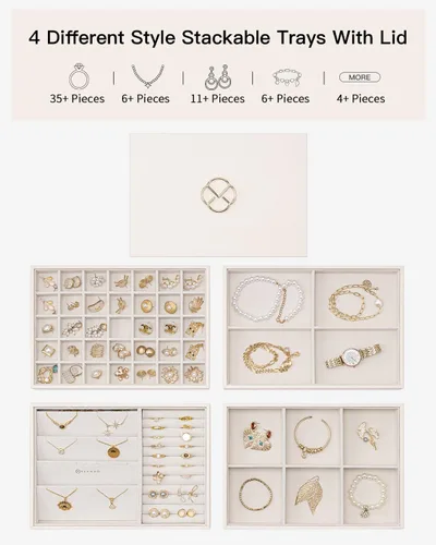 Vista 6 de Vlando Miller - Bandejas apilables para joyas, organizador de cajones de exhibición, multiusos, múltiples combinaciones, diseño multicapa de gran