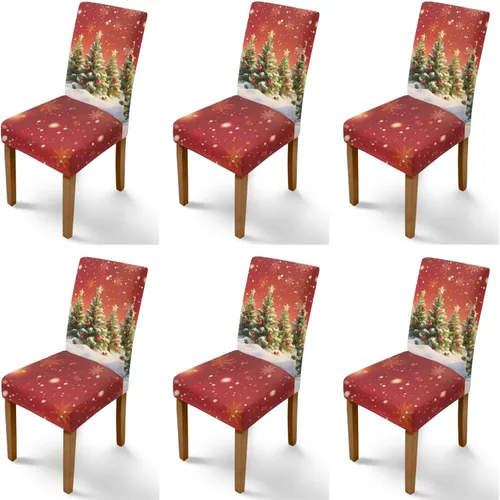 Vista 126 de Rnyleeg Fundas navideñas para sillas de comedor, fundas de asiento de comedor con estampado de campanas brillantes, juego de 1 funda suave y lavable