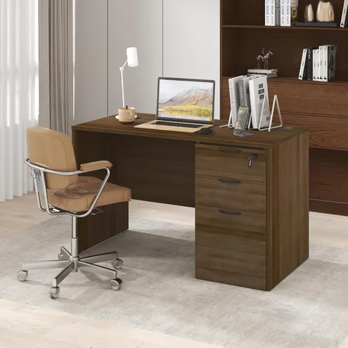 Vista 12 de Furinno Roger 60 Inch Executive Desk with File Cabinet, Home Office Desk with 3-Drawer Fixed Pedestal Filing Cabinet, Desk Cord Grommet, for Home