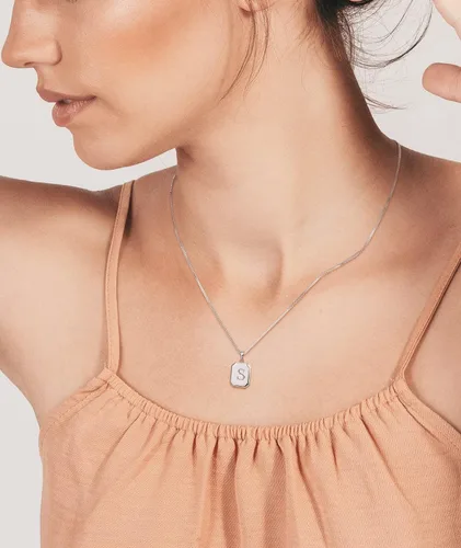 Vista 2 de YL Collar con inicial, plata de ley 925, colgante de letra cuadrada, 26, collar del alfabeto para mujer, Metal, Circonita Cubiu