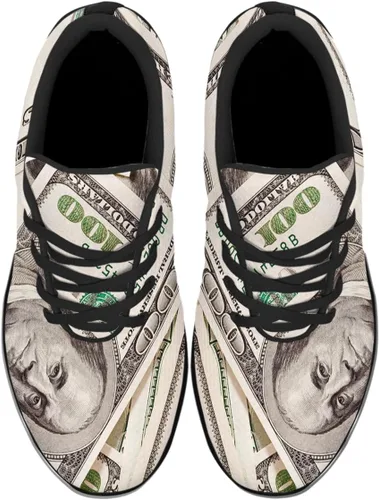 Vista 2 de Zapatillas de deporte ultraligeras para correr con estampado de billetes de 100 dólares para caminar